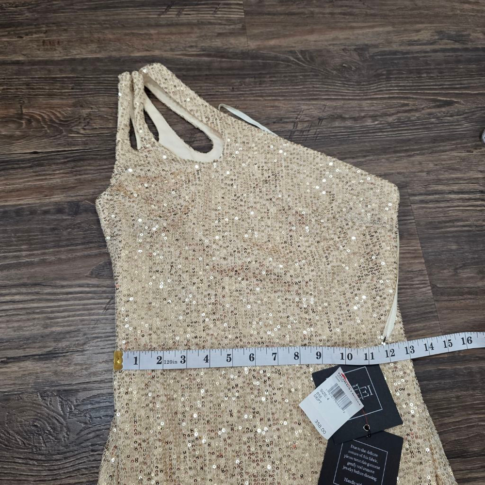 Ieena for Mac Duggal Gold Sequin One-Shoulder Gown Size 4 NWT - Picture 11 of 14